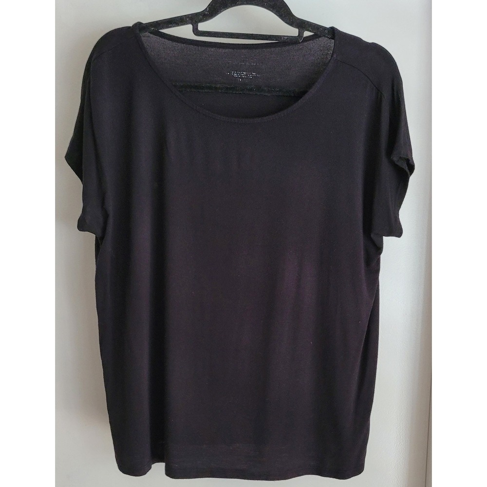 Tahari Women's Sleeveless T-Shirt XL Black Solid Round Neck Tank Top Blouse